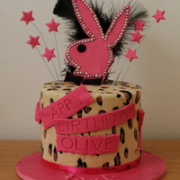 Playboy Bunny Leopard Print Cake Triple layer chocolate cake with chocolate icing and dark chocolate ganache.