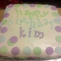 Polka Dot Birthday Made this for my CW - Yellow cake with nutella mousse filling, BC frosting with fondant accents. First attempt at BC frosting and Viva....