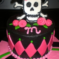 Mallory's Skull Birthday Girly skull cake for a preteen who was turning 12. She loves lime green, pink, and black. Cake was chocolate with BC icing in pink and...