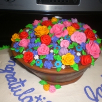 Flower Basket Flower basket on top of a sheet cake for one of our retiring teachers. Covered in buttercream, but flowers are all MMF with some...