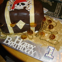 Treasure Chest Boy first birthday cake...patterned off the party invitation
