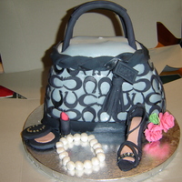 Purse Cake WASC cake with buttercream covered in fondant. Gum paste shoe and accessories. First attempt at purse and shoe. It was fun.