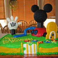 Mickey Mouse I made this cake for my nephews 4th birthday! What a chore this cake was to do. 16 hours of hard work eaten in 5 minutes. Great fun!