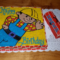Bob The Builder Bob the builder with brick sided detail and separate 3-D toolbox side cake special for birthday boy
