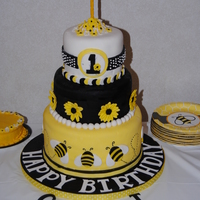 Bb's Bumble Bee Cake This cake is for Granddaughter's 1st Birthday. Everything is Satin Ice fondant except letters and they are paper cut out with the...