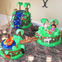 Diego Safari Adventure These cakes were made for a three year old birthday party. The first is a waterfall, the second is a jungle with Dora and the third is a...