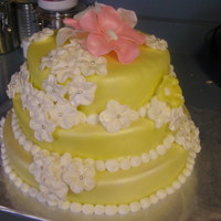 Sweet 16 Chocolate cake covered in yellow fondant...standard vanilla buttercream...accented with fondant flowers :)