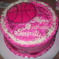 Girls Basketball Themed Cake vanilla cake with vanilla buttercream, airbrused in hot pink, balls in fondant