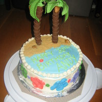 Hawaiian Cake For A Birthday Carrot Cake with Cream Cheese icing - very hard to work with, will not do it again. Rollos used for the trunks of the palm trees, fondant...