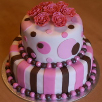 Baby Shower Cake I'm pretty pleased with this one! My first two tier cake, and it survived a 45 minute commute to downtown Toronto, on terrible roads...