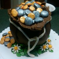 Pot Of Gold Pot of gold for a brother who always complains he is broke. Used the ball shaped pan, covered in brown fondant, and filled with coins made...