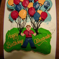 Up And Away For Alexander's Birthday 24 cupcakes placed together and frosted to look like one cake