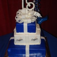 Amber's Quince This was for my nieces 15th birthday. She requested a Dodger themed cake for her party. This a vanilla cake with chocolate whipped cream...