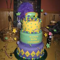 30Th Themed Birthday Cake Madi Gras themed birthday cake. What a hit at the party. Only my second time using fondant but have been make cakes 28 years..self taught...