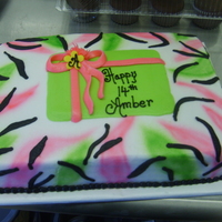 Sheet Cake With Zebra Print pink lime green present