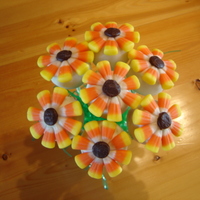 Spring Flowers Cake Pops Chocolate/peanut butter cake pops dippen in white candy melts. Candy corn for petals & chocolate icing center