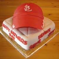 Cardinals Fathers Day Cake single layer 8" square for the "base" and used Wiltons sports ball for the hat.