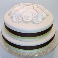 Baby Shower Cake "Baby Shower Cake" I incorprated the nursery colors by using ribbon which are the colors Cream, Sage, and Brown. The Roses are...