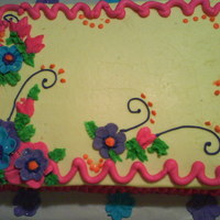 Sheet Cake Flowers Buttercream covered sheet cake with fondant cut out flowers inspired by cakes on CC thank you all