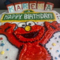 Elmo's Appearance At Karena's Party! Red velvet cake, delicious and moist, frosted and decorated with cream cheese frosting. The blocks are made out of candy melts, spelling...