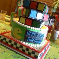 Rubix Cube, Pac Man, And Checkerboard I made this for an '80s-themed birthday party. It was a lot of fun, and I was thankful that video game graphics from the 1980s were so...