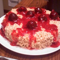 Spaghetti And Meatballs I got this idea from the book, "Hello, Cupcake!" Instead of making a cupcake "cake," I used a 1-layer chocolate cake,...