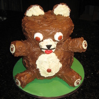 Teddy Bear Cake Cake is a plain butter cake. Chocolate and plain buttercream icing covering.