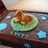 Birthday Cake Chocolate cream cheese buttercream on devils food chocolate cake. The fondant gave me some issues and was drying out on me. All in all I...