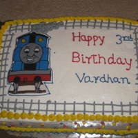 Thomas The Engine Cake fondant plaque on buttercream.design taken from anothe cake on CC.dont remember the member name.