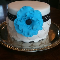 Big Blue Flower Red Velvet with cream cheese filling and fondant accents.Thanks to all of you for the wonderful ideas