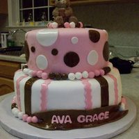 Baby Shower Cake Pink And Brown Fondant with buttercream under