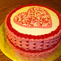 Valentine Heart Basketweave in pink and red bc, heart filled with heart shaped sprinkles.