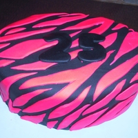 Hot Pink Zebra Birthday Cake Fondant zebra stripes - Sorry, took pictures before "25" was finished!