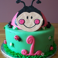 Ladybug Oh So Sweet 1St Birthday 8" round and 6" half sphere yellow cake iced in buttercream covered in MMF. Ladybug's face is royal icing. Ladybug tracks...