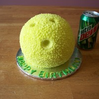 Mountain Dew Bowling Ball I made this cake using straight Mountain Dew syrup instead of water in my cake recipe. It was VERY heavy which is why it didn't hold...
