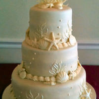 Shell Wedding Cake Covered with MMFAll shells and coral are made of white chocolate