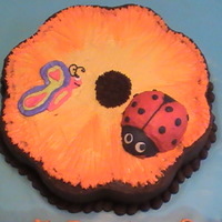 Garden Girl Birthday Chocolate cake with chocolate icing on the sides and raspberry flavored icing on the top. The lady bug was a separate cake for the birthday...