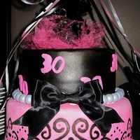 Happy 30Th Birthday!!! wasc cake covered in mmf. Stencil work on the bottom tier...balloons were coming from the top of the cake but was not in picture.