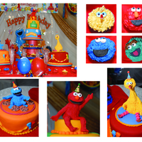 Sesame Street Fun This cake was for a grand First Birthday Celebration! Big Bird, Elmo and Cookie Monster as well as all the little bits on the cupcakes are...