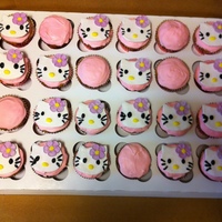 Hello Kitty Birthday Cupcakes Cupcakes with chocolate filling. Kitty's faces are made of fondant.