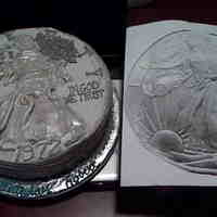 Silver Walking Liberty Coin Cake Used Silver petal dust, fondant for lady and side of cake, buttercream top.It took me a long time to complete-on the way to deliver this...
