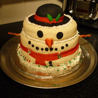 Greenhouse Snowman..:) My first three tier Snowman. I did not have the proper cake pans to make the Snowman bigger but, it still turned out ok. Its an almond...