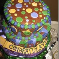 Mardi Gras Themed Wedding Shower Cake Two tiered topsy turvy chocolate cake covered in chocolate buttercream icing and fondant decorations. This was my very first attempt at a...