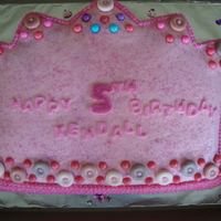 Tiara Cut out of an 11 x 15 inch rectangular pan. Used candy for jewels, then added "real" jewels to the cake board for bling. Letters...