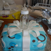 Blue And Brown Baby shower cake