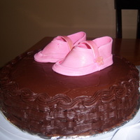 Pink Mary-Jane's Chocolate mint cake with chocolate buttercream. The booties are gumpaste