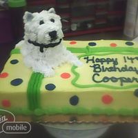 Westie Dog On Birthday Present This is made of 3 cupcakes stacked on top of a 1/4 sheet cake