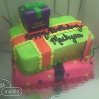 Stack Of Presents/gifts Two 1/8 sheets stacked at an angle, all buttercream, with a kit from DecoPac.