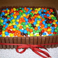 Fun Birthday Cake it was frosted and kit kats covered the entire outside of this cake and filled with peanut m&ms !!