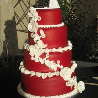 My First Wedding Cake Red Velvet Cake with fondant and fondant accents. Thank you to my friends for allowing me the opportunity to make my first wedding cake...